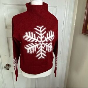 Jessica Simpson Red and White Turtleneck Snowflake Sweater